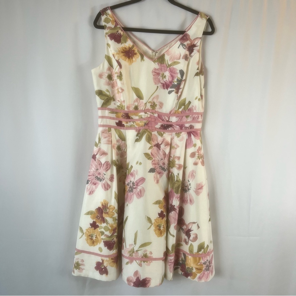 Dressbarn cottage-core baby doll Floral Sleeveless Dress - Cream and Pink Sz:12